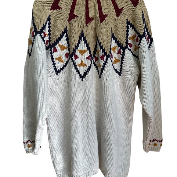 Batya vintage cotton knit crew neck sweater Aztec Southwest Fair Isle size L - Picture 4 of 6